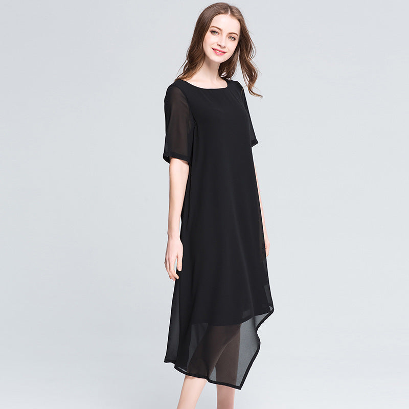 Summer Chiffon Dress Breathable Irregular French Simple Solid Dresses