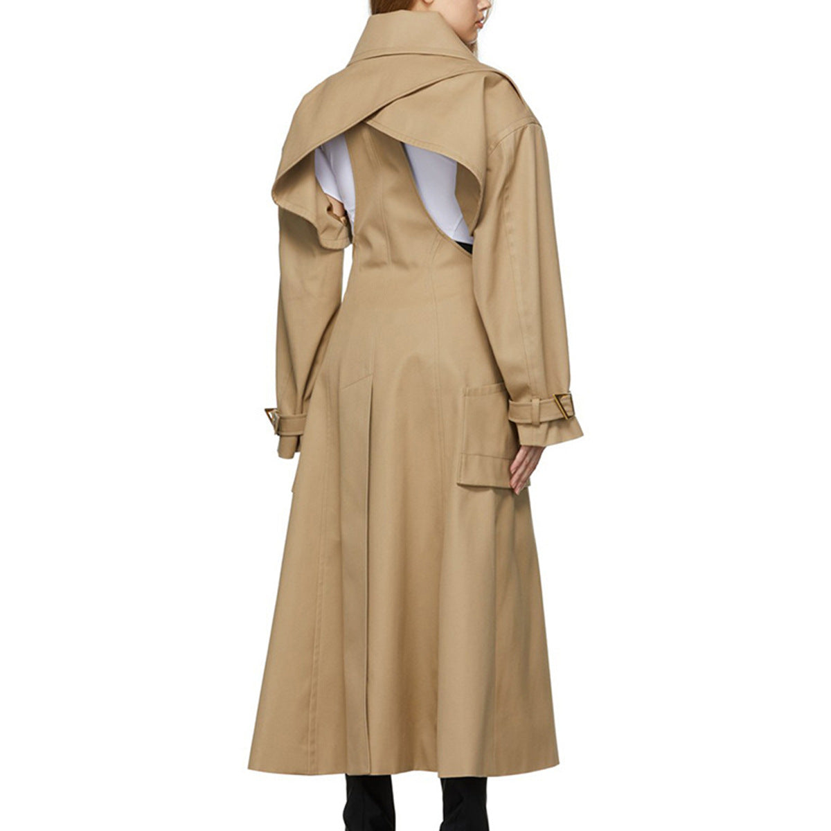 Women's High-grade Long Trench Design Sleeve Midriff Coats