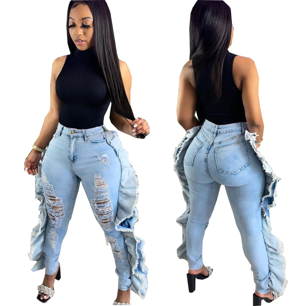 Fashion Sexy Personalized Ripped Washed Slim Stretch Pants