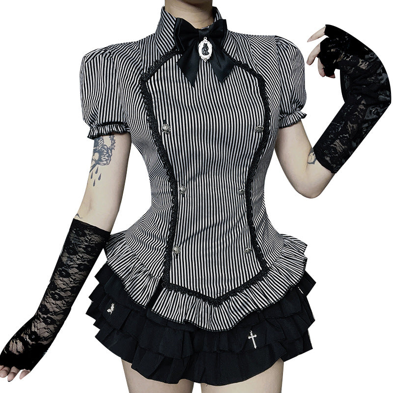 Gothic College Short-sleeved Shirt Summer Dark Tops