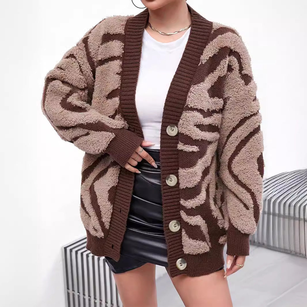 Women's Source Jacquard Long-sleeved Mid-length Overcoat Sweaters