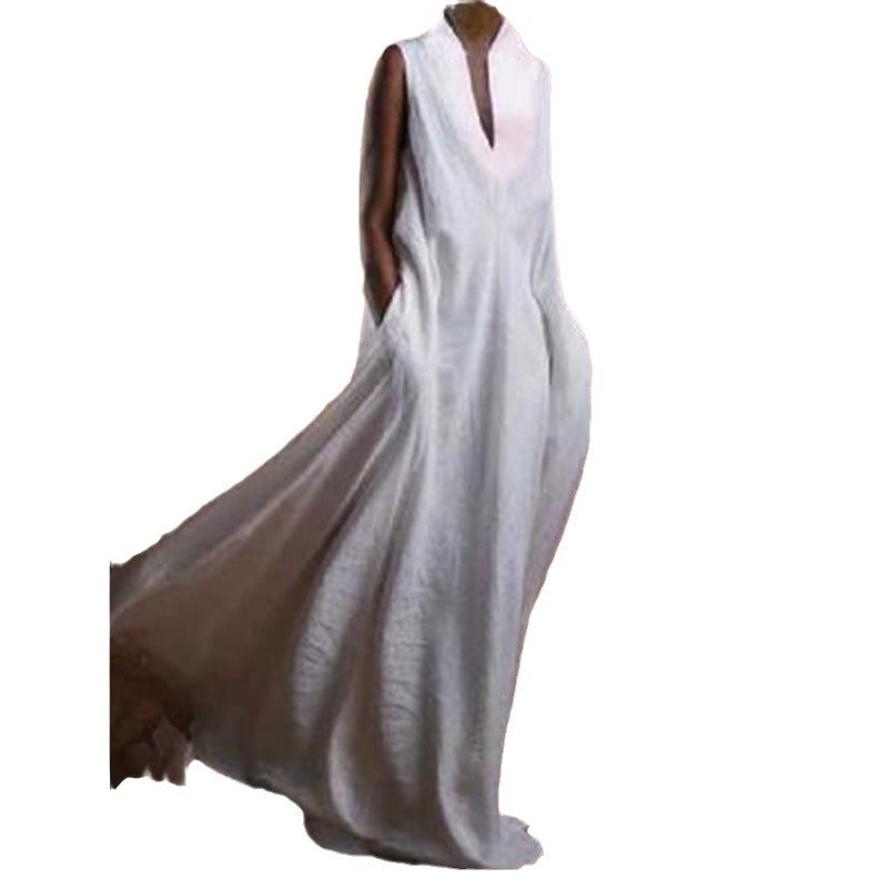 Women's Summer Casual Cotton Linen Solid Color Dress