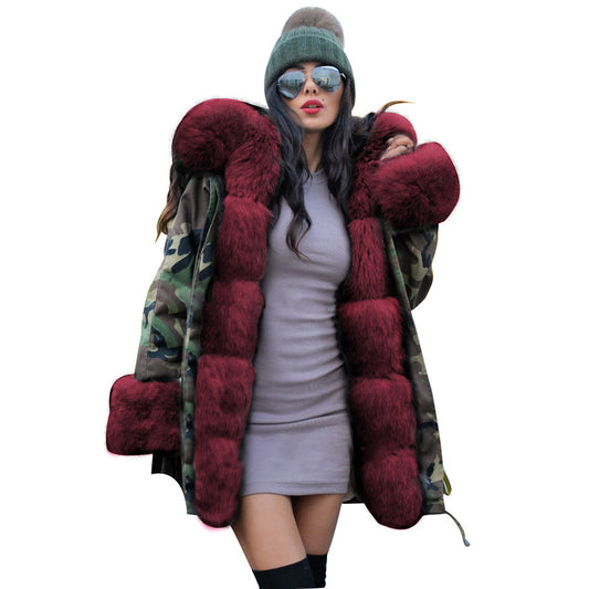 Women's Fit Warm Clothes For Camouflage Long Coats