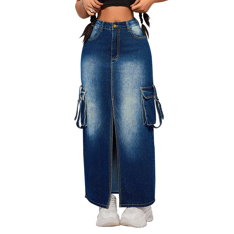 Women's Large Denim Fashion Bag Split Long Skirts
