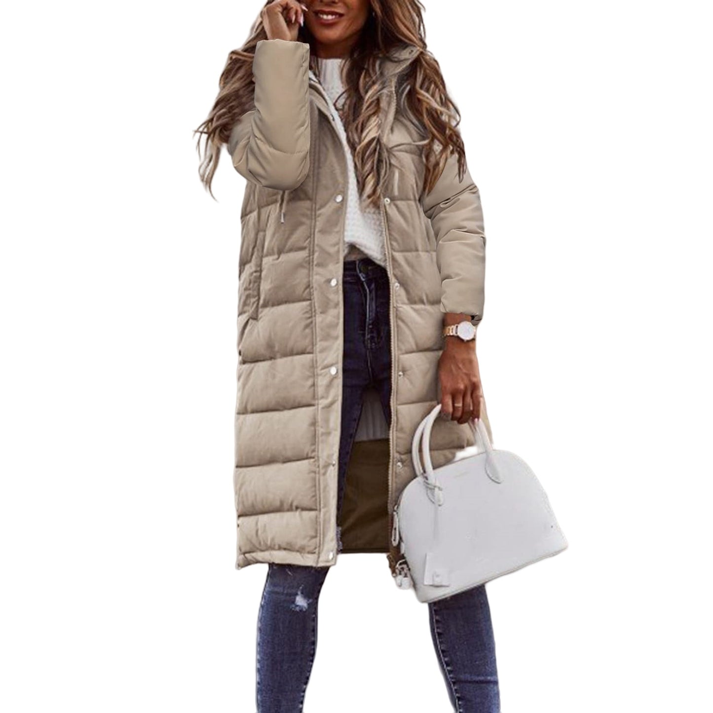 Solid Color Hooded Single-breasted Mid-length Cotton Long Sleeve Vests