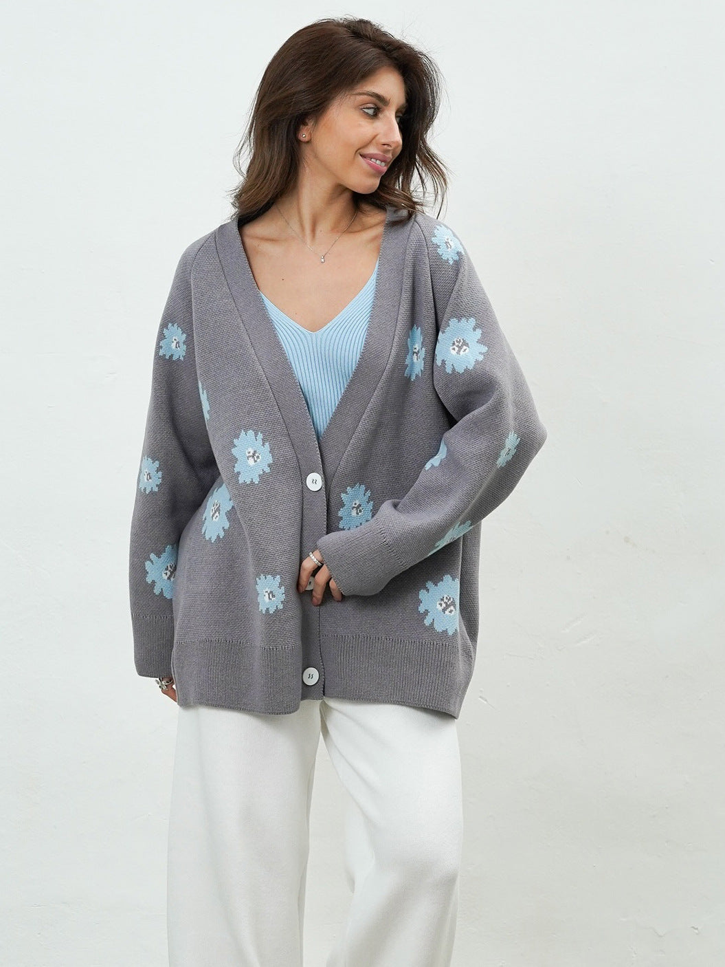 Pretty Graceful Innovative Printed Loose Single-breasted Sweaters