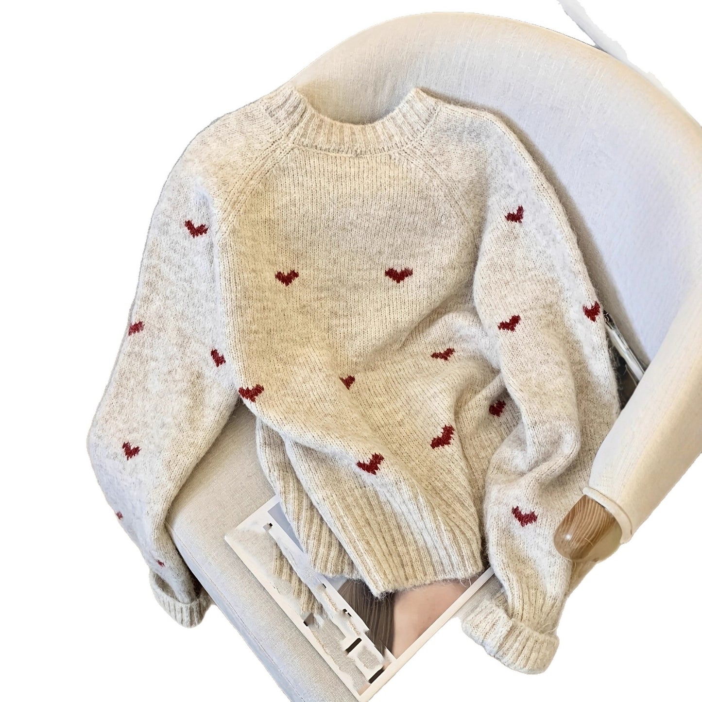 Heart Jacquard Warm Loose Round Neck Sweater