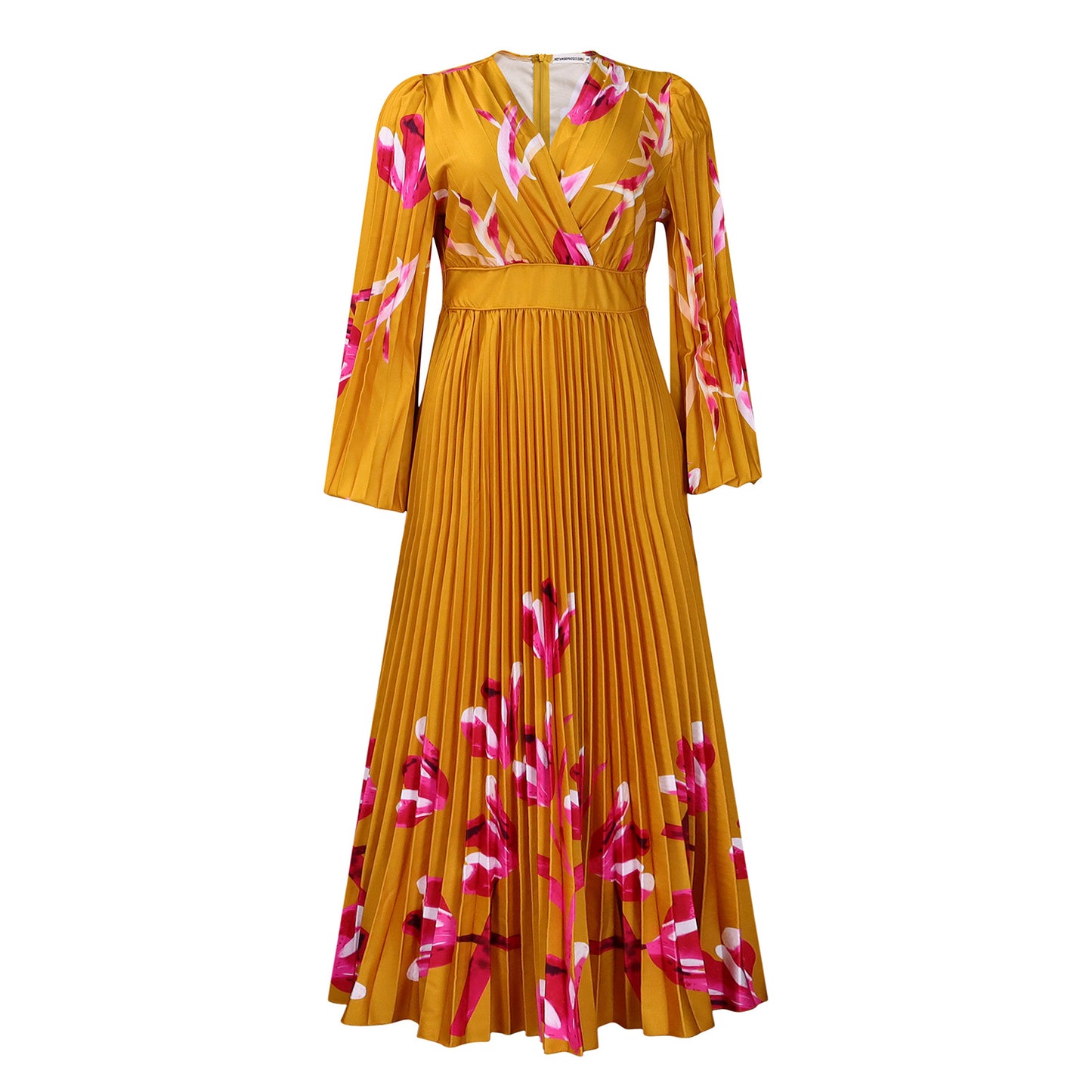 Women's Slimming Long Sleeves Printed Pleated Temperament Dress