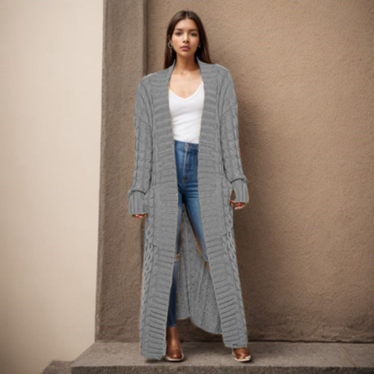 Women's Loose Knitted Pocket Long Thickened Sweaters