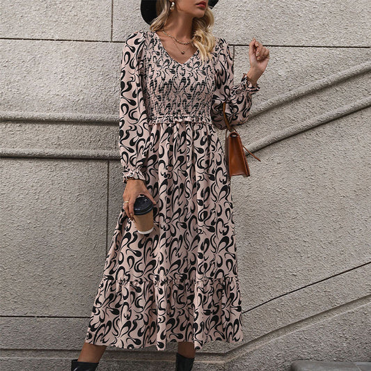 Women's Retro Style Long Sleeve Abstract Printing Dresses