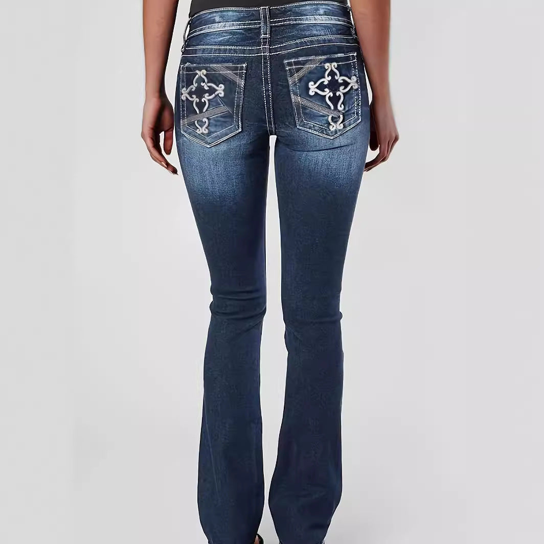Women's Slim Fit Stretch Embroidery Summer Jeans