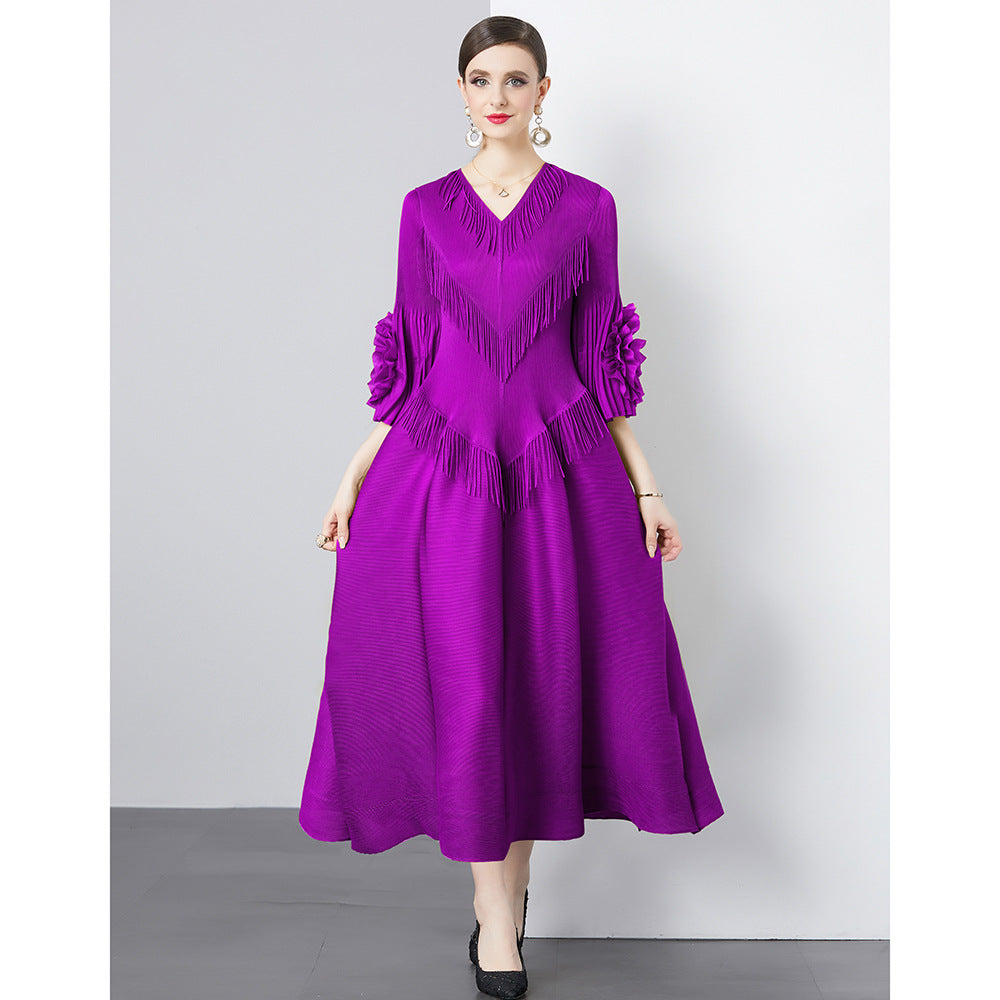 Ruffled Plate Flower Tassel Stitching Geometric Dresses