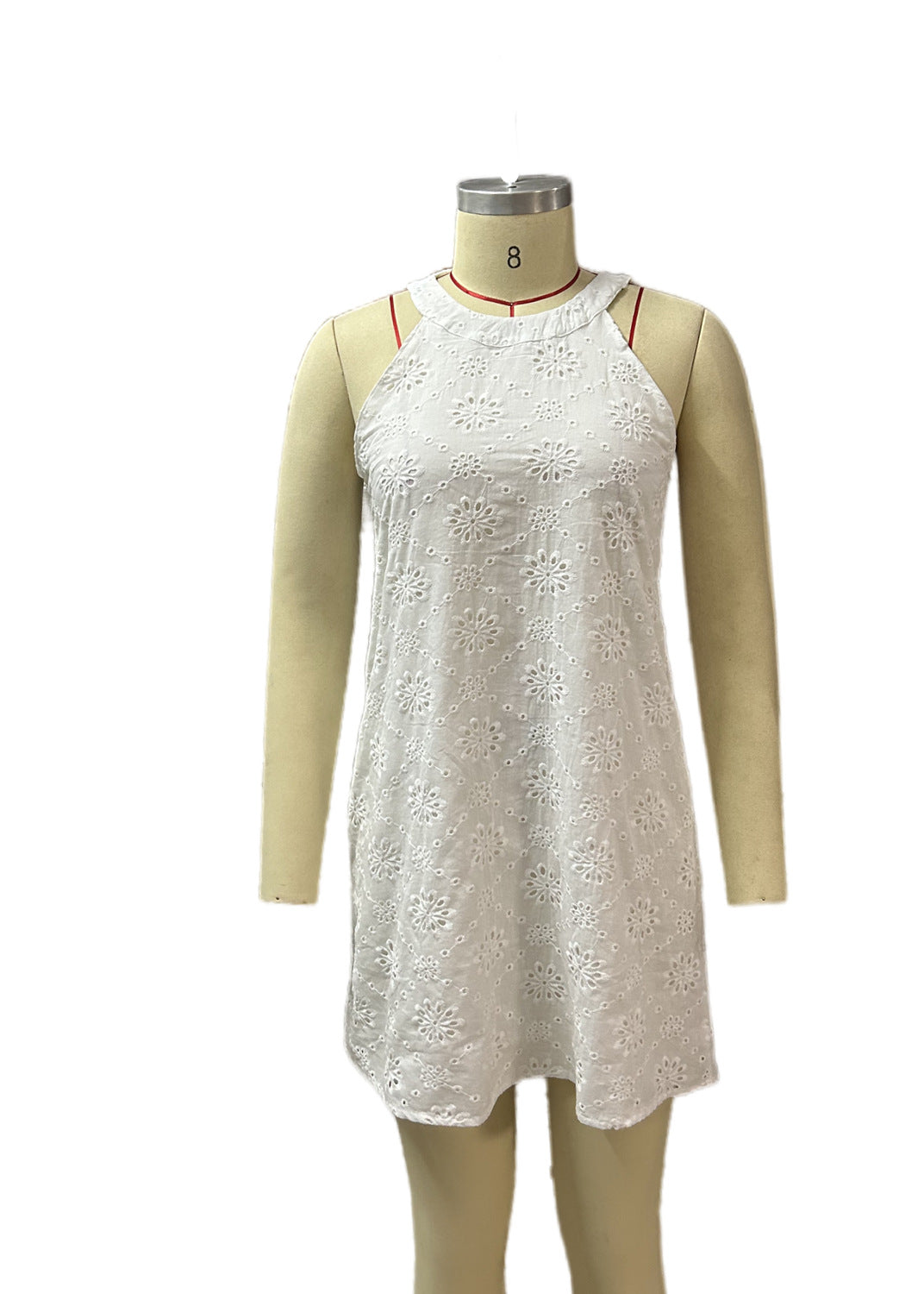 Women's Summer Lace Solid Color Sleeveless Button Dresses