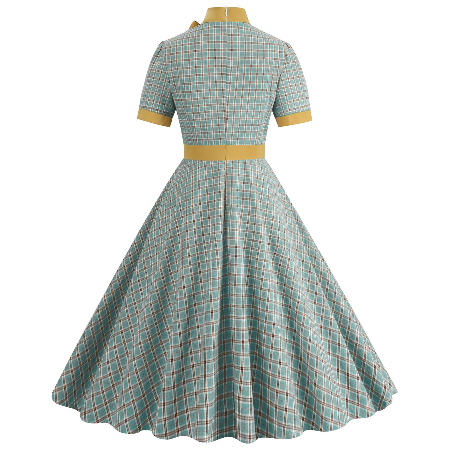 Hepburn Style Retro Stand Collar Contrast Color Sleeve Dresses