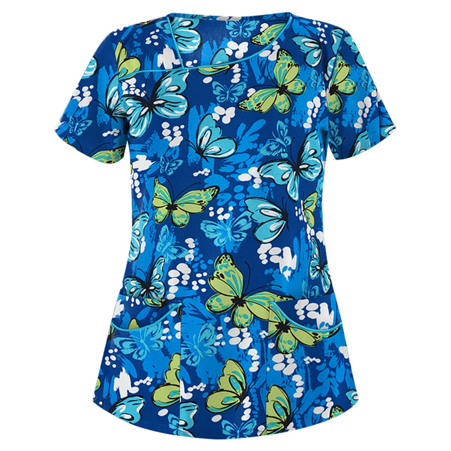 Women's Stylish Printed Sleeve Pocket T-shirt Blouses
