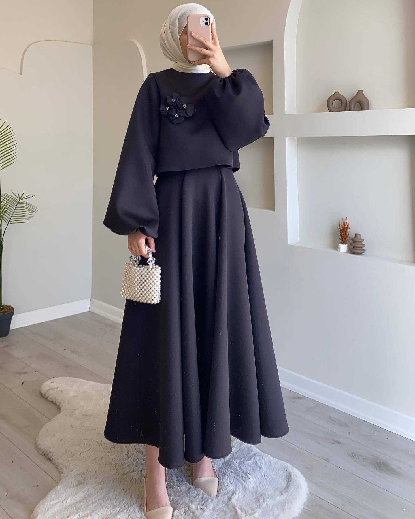 Women's Autumn Flower Lantern Sleeve Loose Dress Suits
