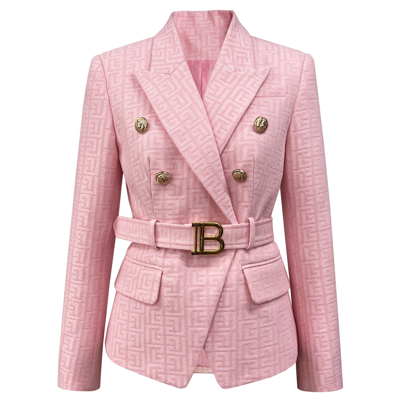 Stylish Fashion Small Lion Buckle Jacquard Blazers