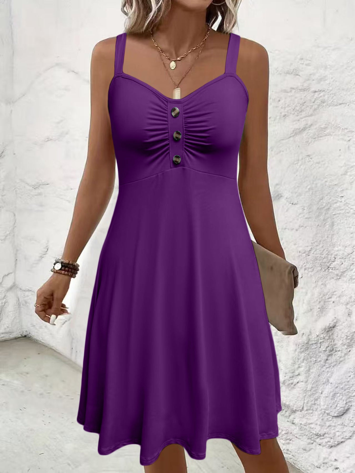 Knee-length Soft Loose Strap With Pockets Dress
