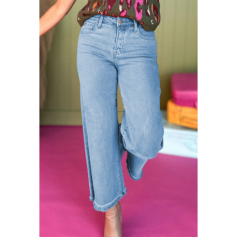 Women's Summer Solid Color Bell-bottom Casual High Jeans