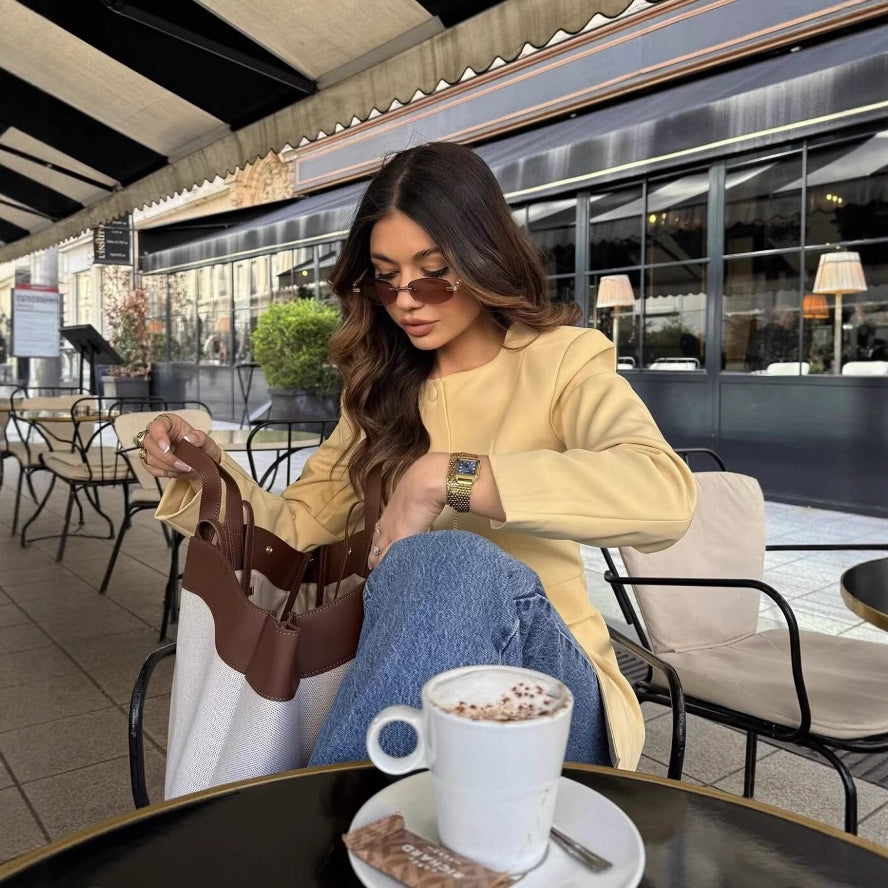 Women's Breasted Round Neck Fashion Slim Blazers