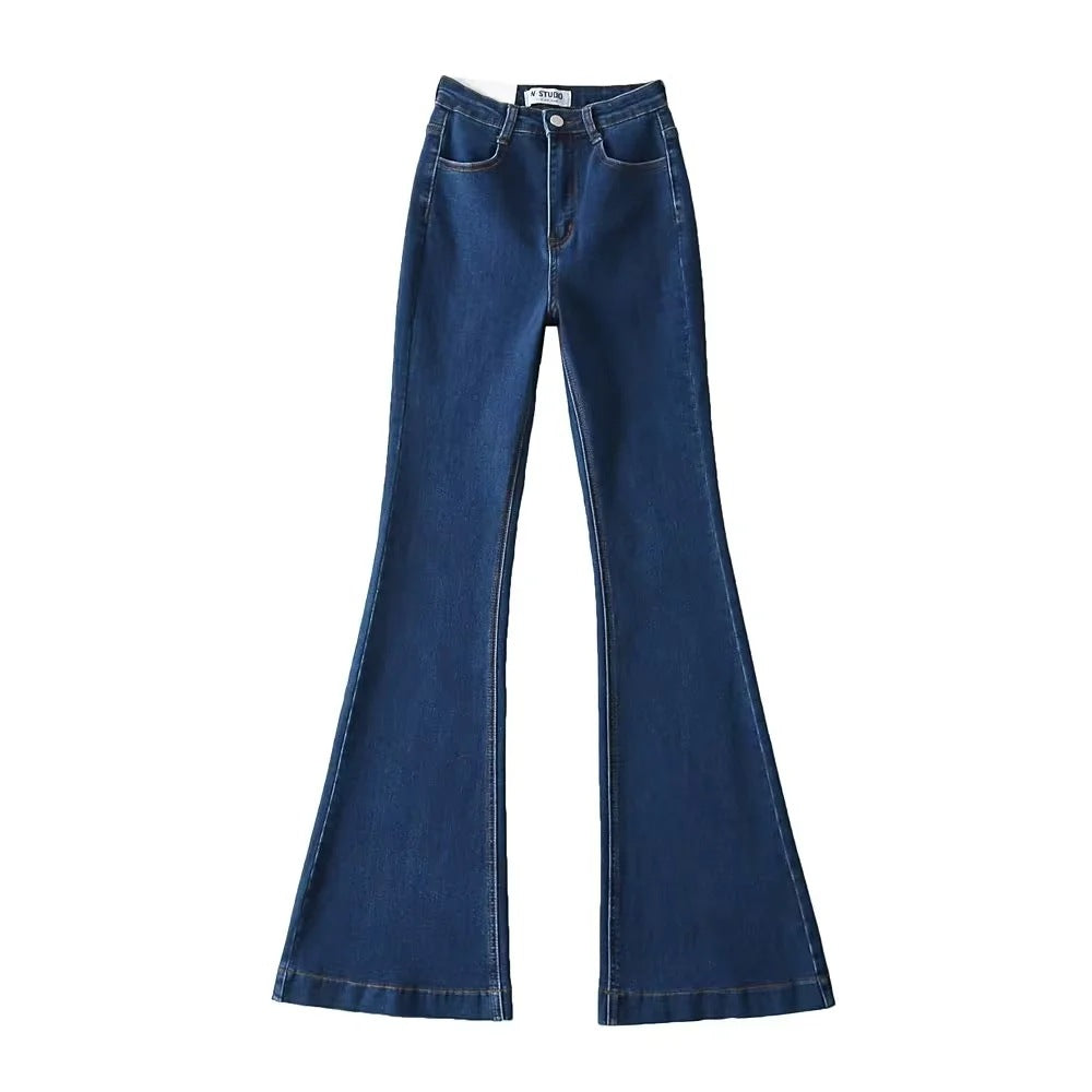 Women's Early Autumn High Waist Stretch Slim Fit Big Flared Jeans