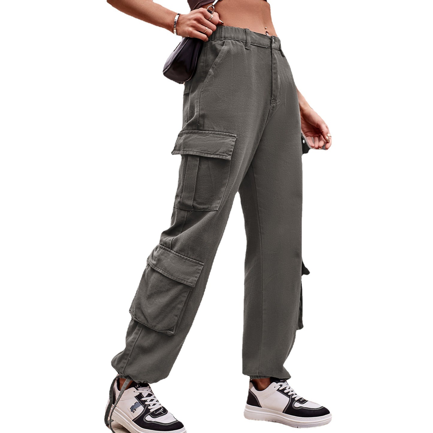 Women's Loose Drawstring Design Denim Overalls Casual Jeans