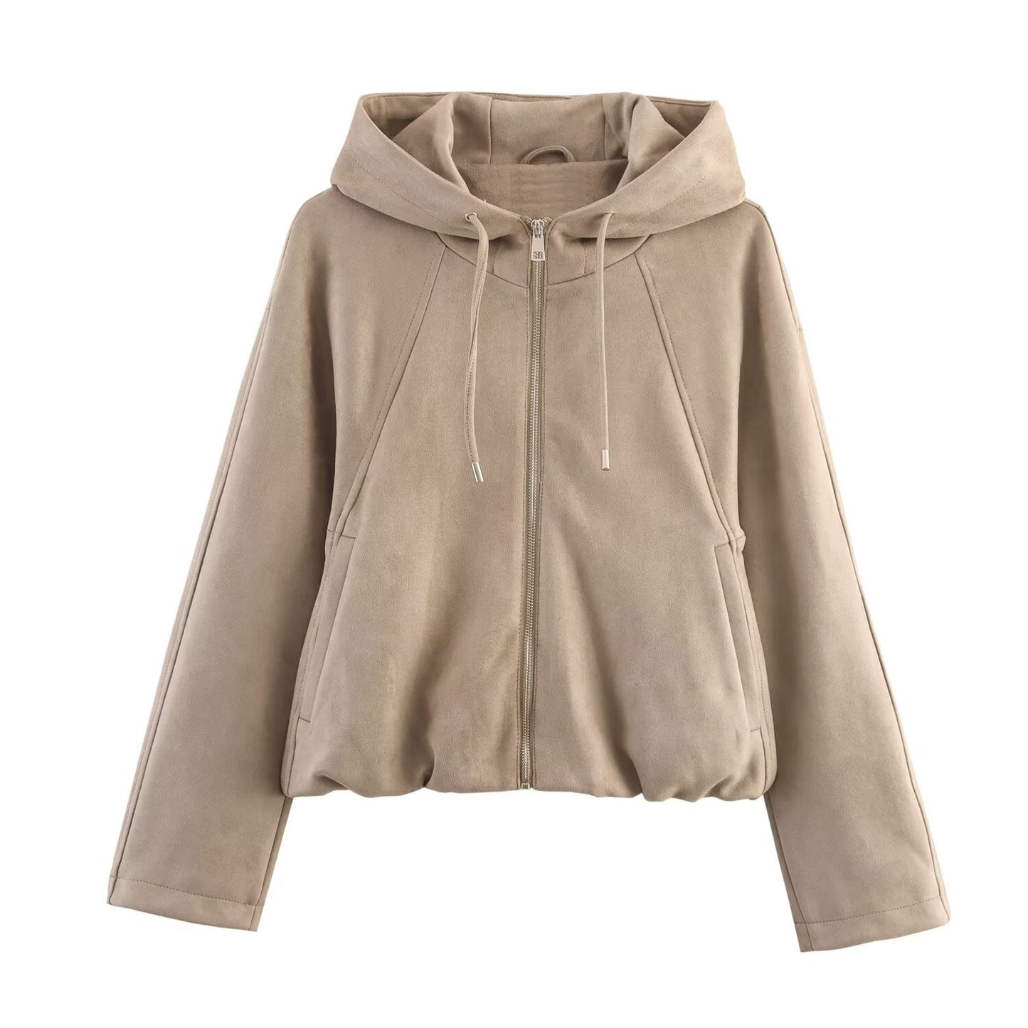 Women's Classy Suede Texture Hood Bomber Coats