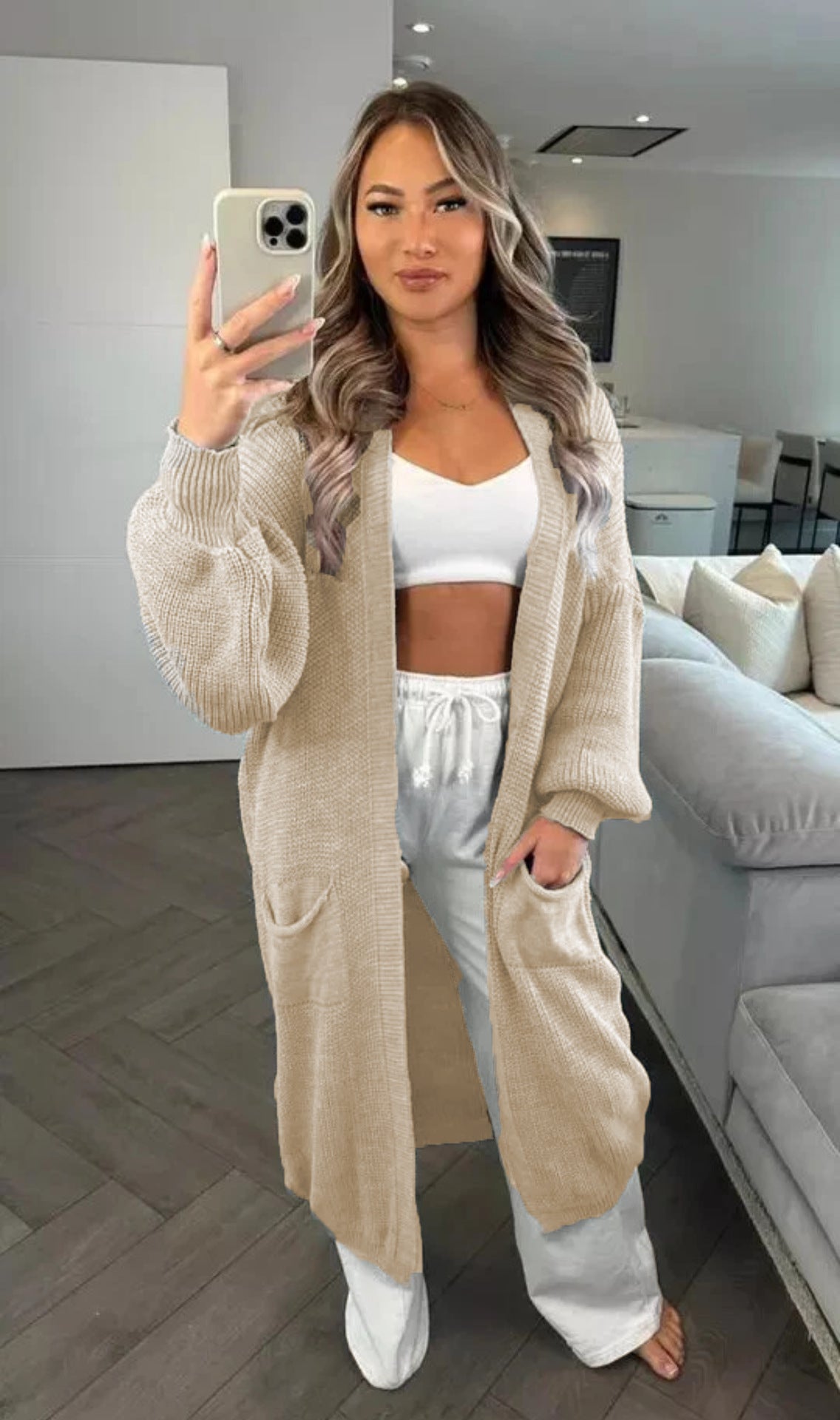 Women's Knitted Solid Color Loose Long Pocket Knitwear