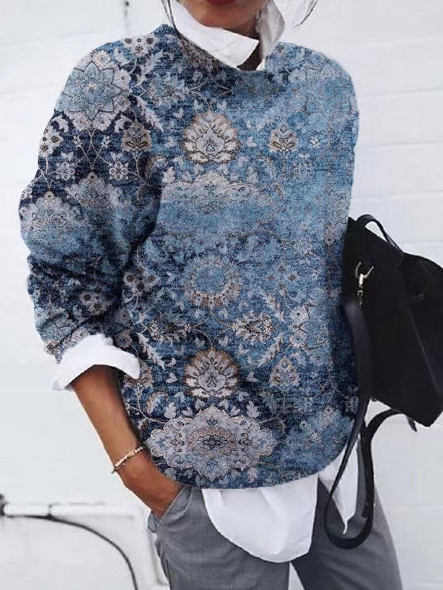 Women's Fashion Brushed Geometric Printed Loose Long Blouses