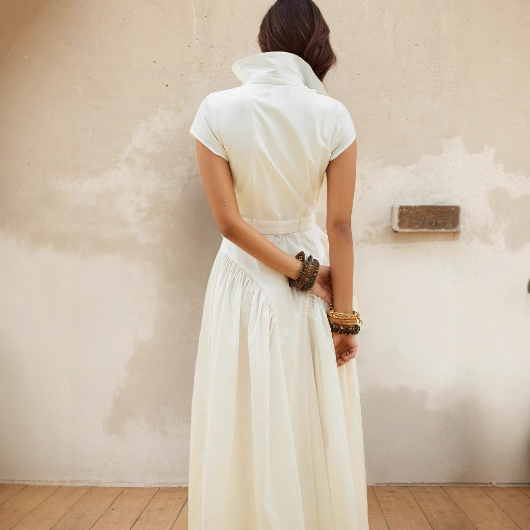 Women's French Lapel Long Dress Single-breasted Summer Slimming Slim Dresses