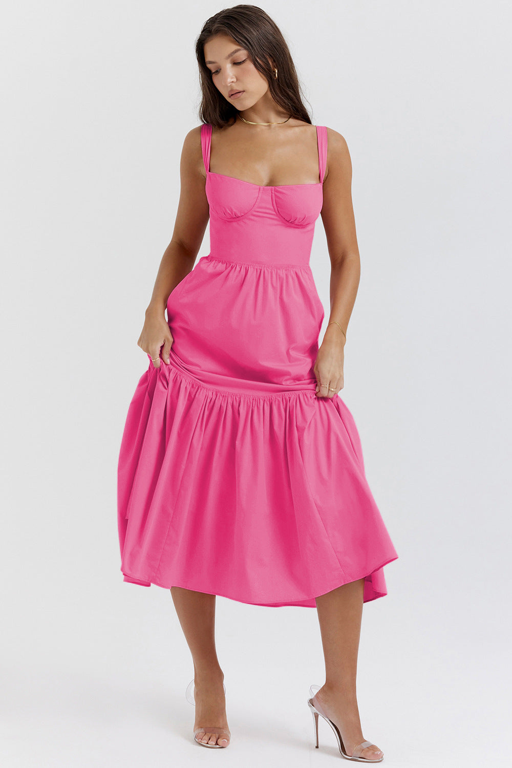Women's Spicy Style Sling Solid Color Swing Floral Dresses