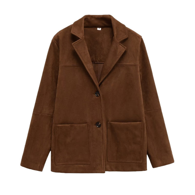 Women's Suede Loose Casual Long Sleeves Blazers