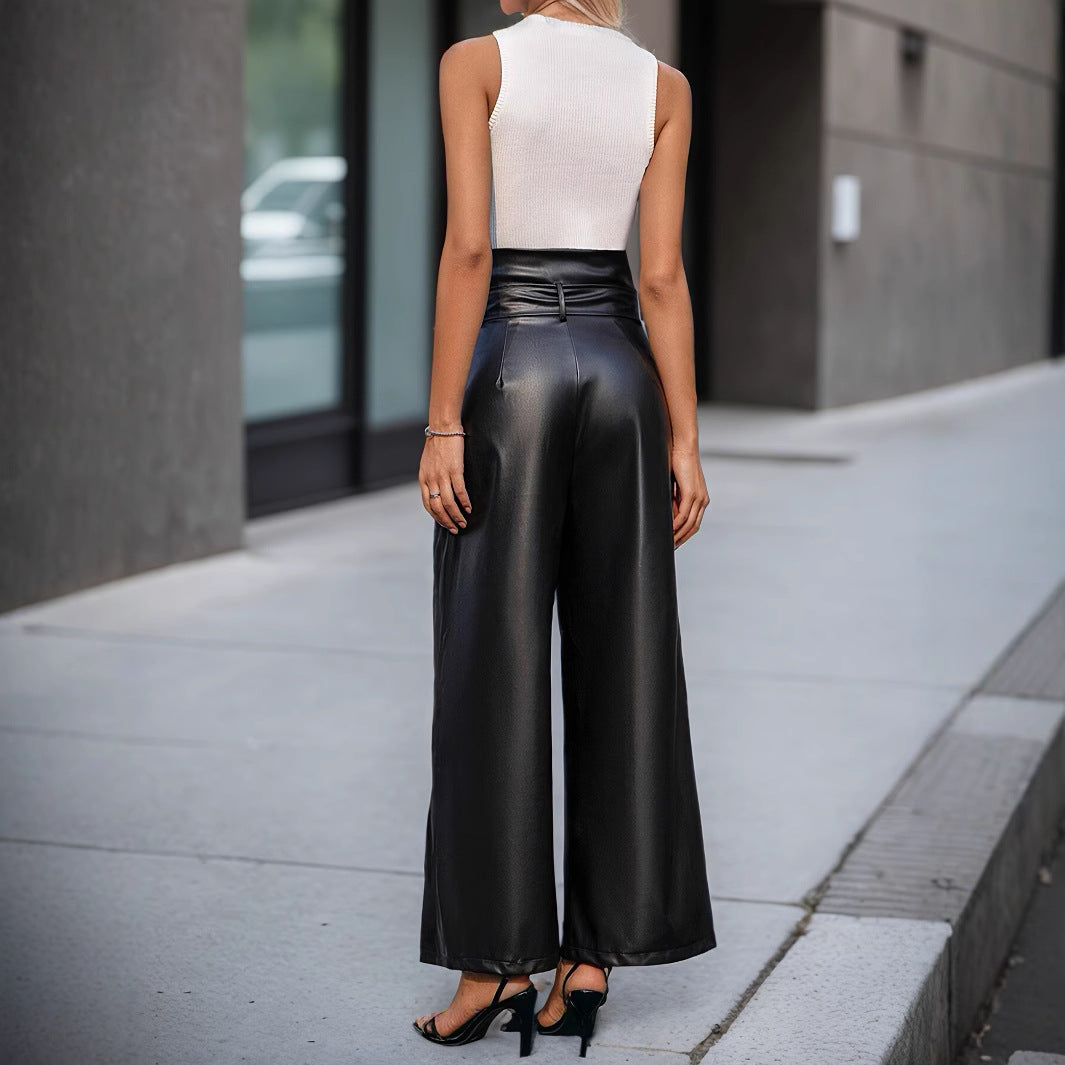 Women's Trousers Belt Simple Zipper Loose Casual Pants