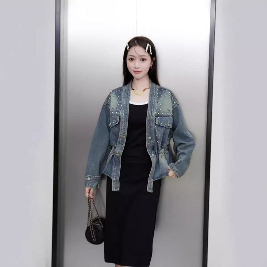 Women's Early Beaded Korean Style Tight Waist Jackets