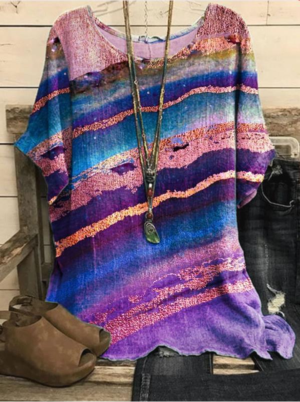 Women's Casual Loose Fashion Sleeve Elements Printed Blouses