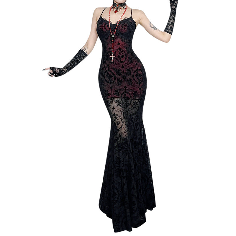 Flocking Step Lotus Dress Spring Sexy Dresses