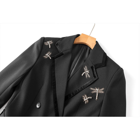 Early Autumn Veet Double-breasted Rhinestone Dragonfly Blazers