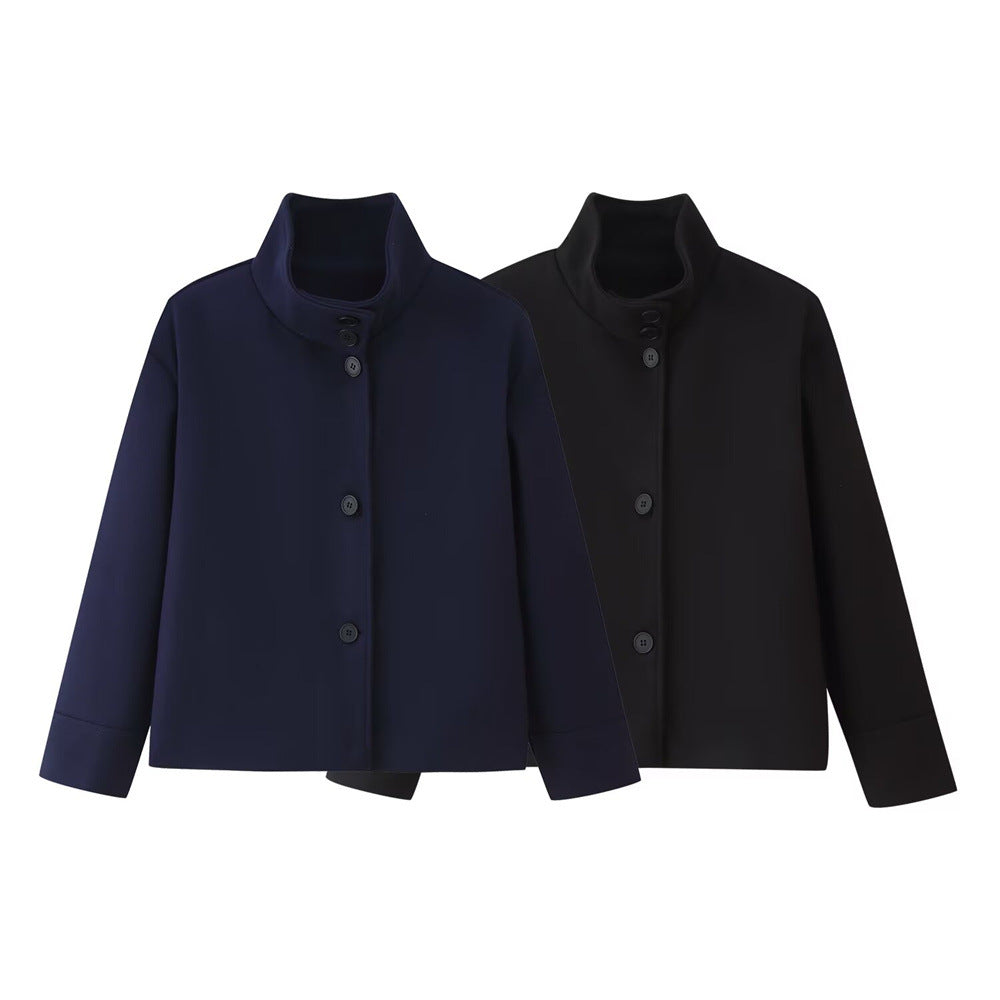 Women's Stand Collar Breasted Loose Casual Solid Coats