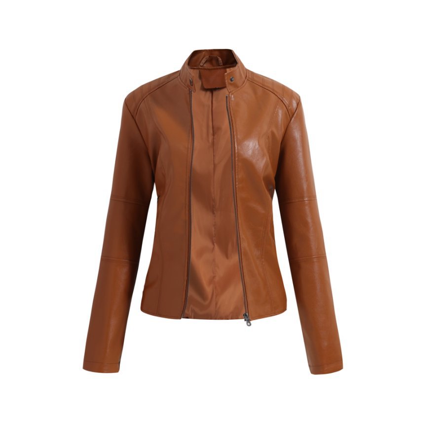 Women's European Leather Motorcycle Stand Collar Elegant Jackets