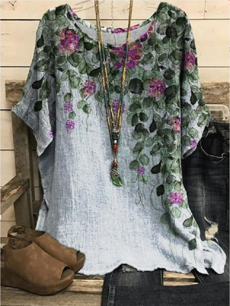 Women's Casual Loose Fashion Sleeve Elements Printed Blouses