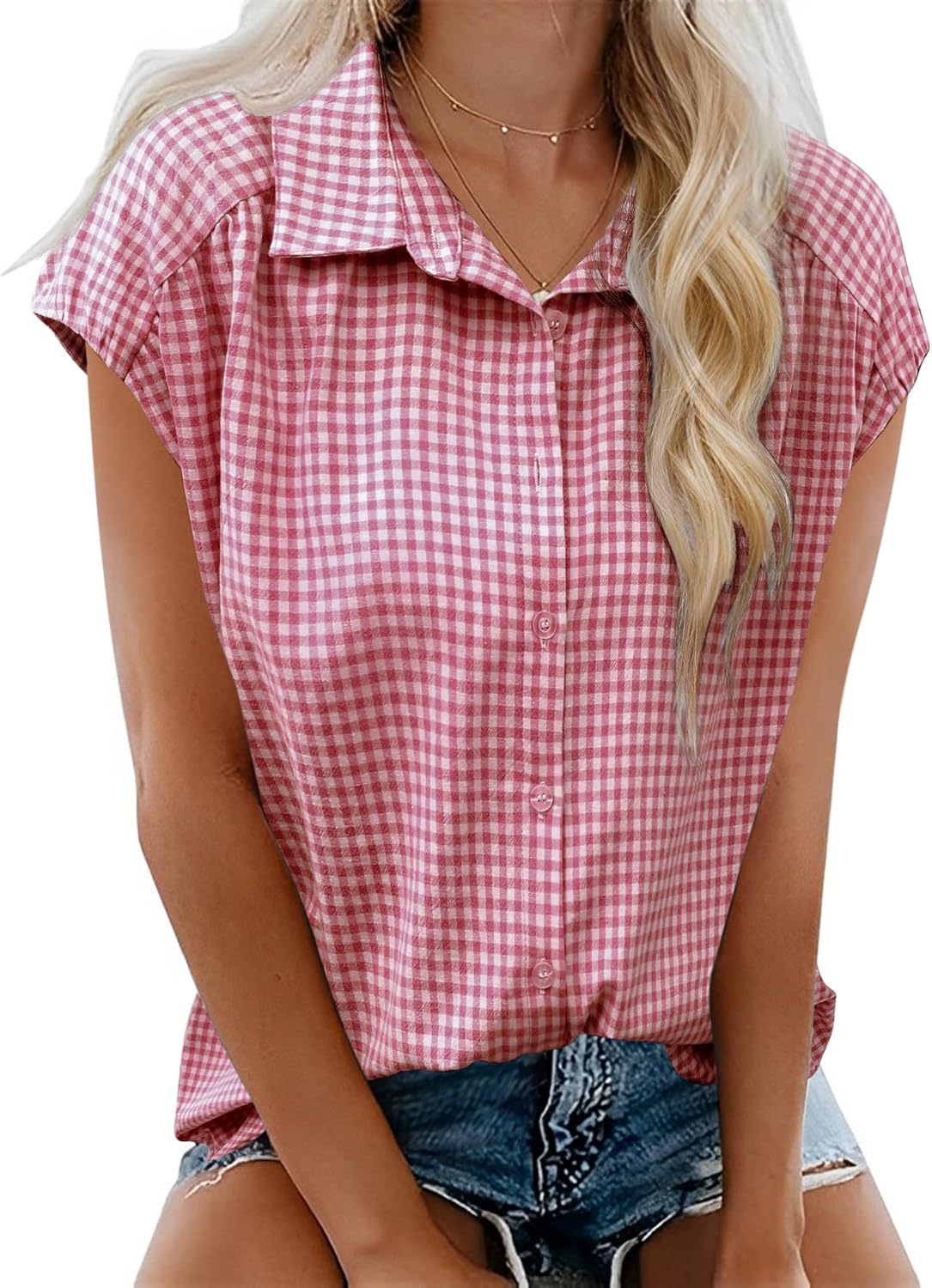 Women's Summer Button Short-sleeved Shirt Lapel Casual Blouses