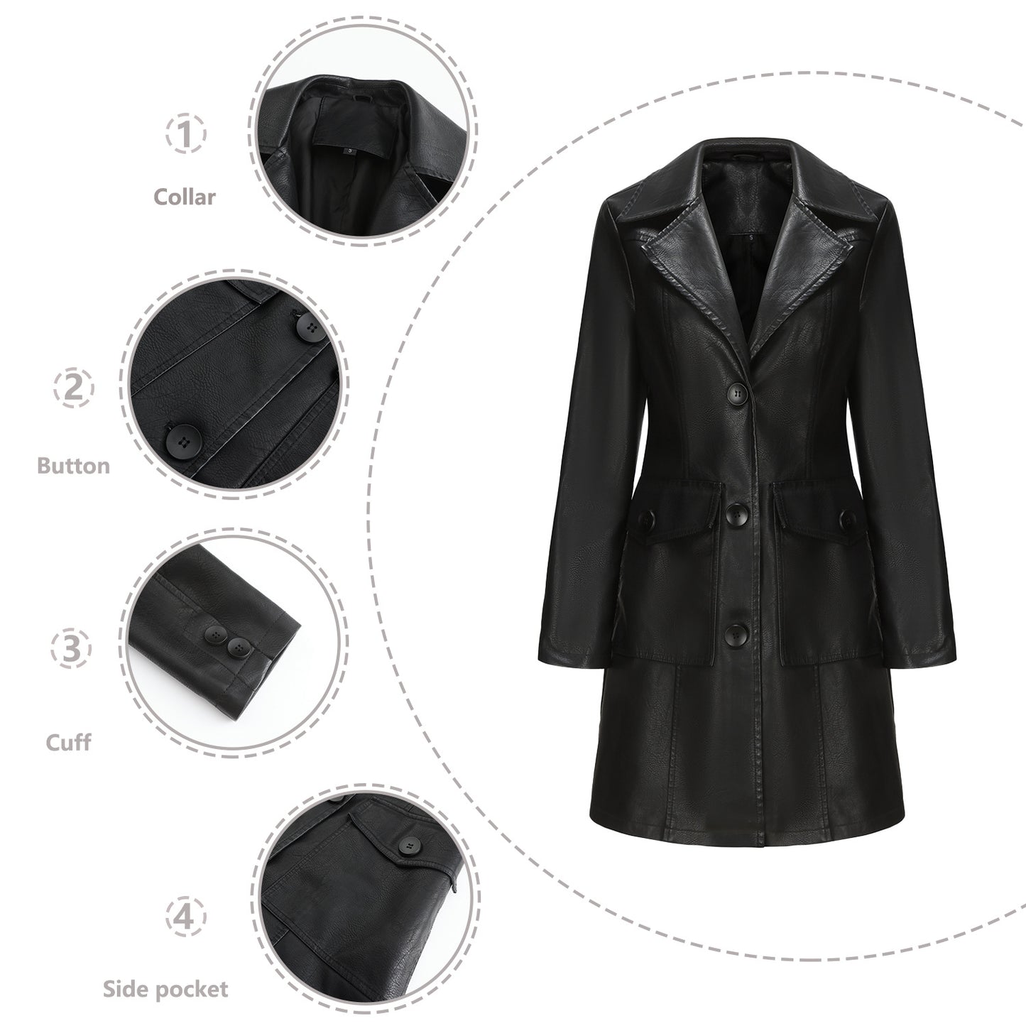 Long Leather Sleeve Wind Fashion British Female Lapel Jackets