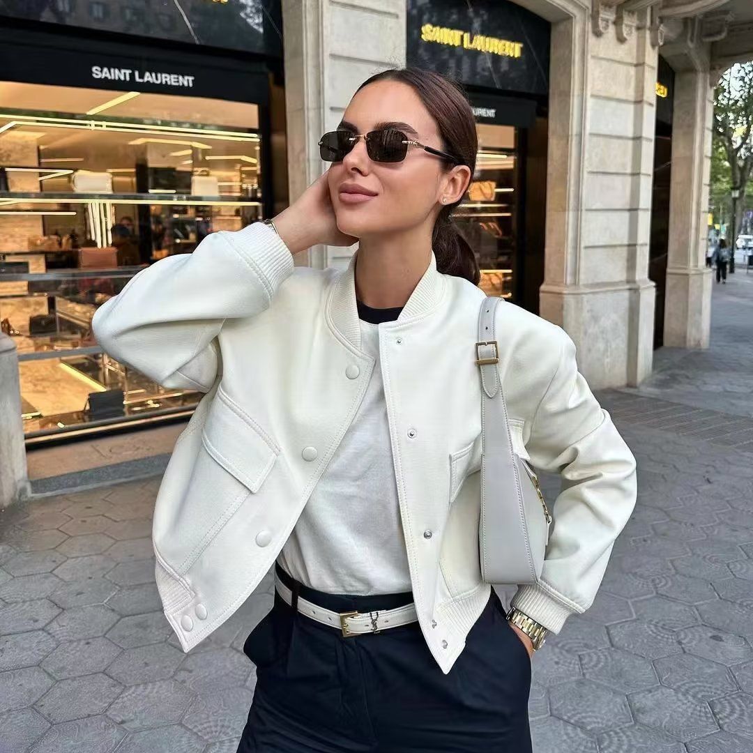Women's Color Stand Collar Large Pocket Coats