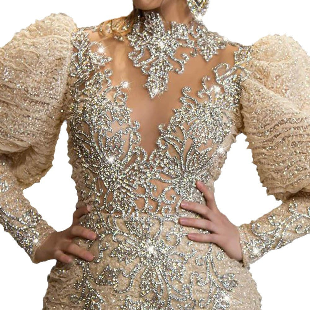 Dress Feather Princess Gold Long Mesh Wedding Dresses