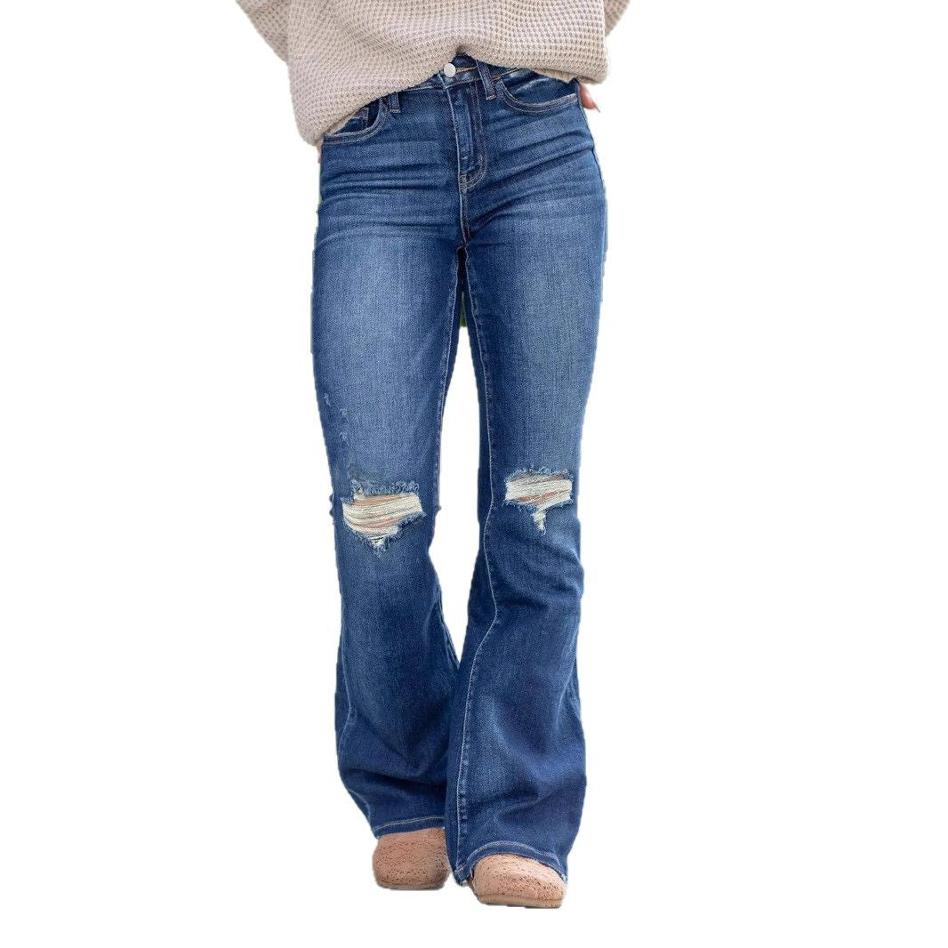 Retro Washed Ripped Slightly Spicy Female Jeans
