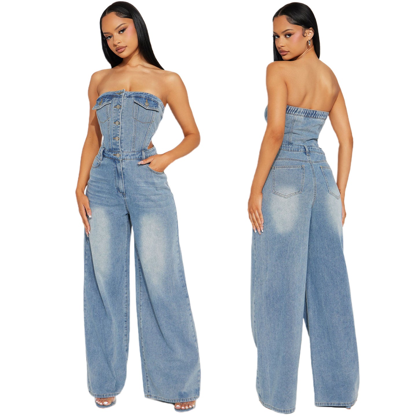 Women's Tube Slim Fit Straight Wide Leg Jumpsuits