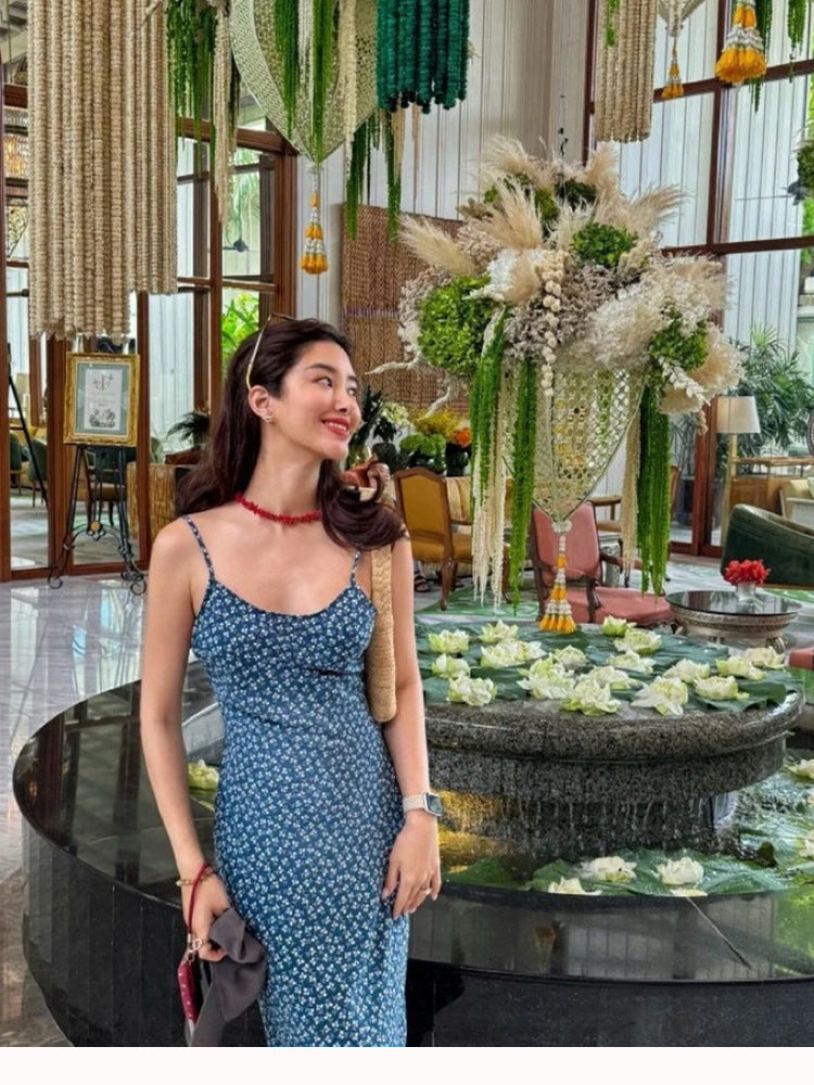 Flower Low-cut Mid-length Slim Fit Backless Dresses