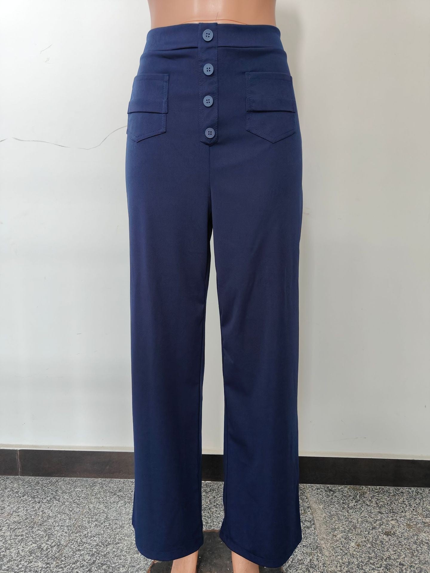 Women's Fashion Wear Casual Straight High Waist Button Pants