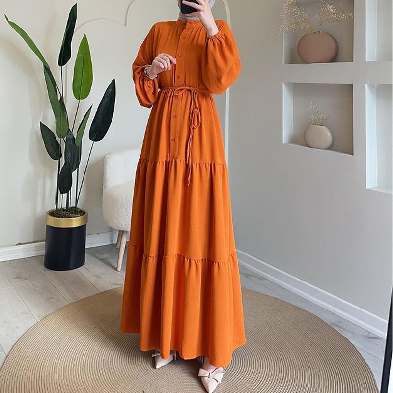 Women's Long Sleeve Single-breasted High Waist Stitching Dresses