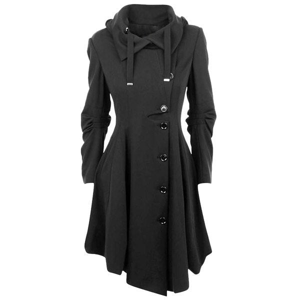 Women's Hooded Slim Fit Overcoat Double Breasted Coats